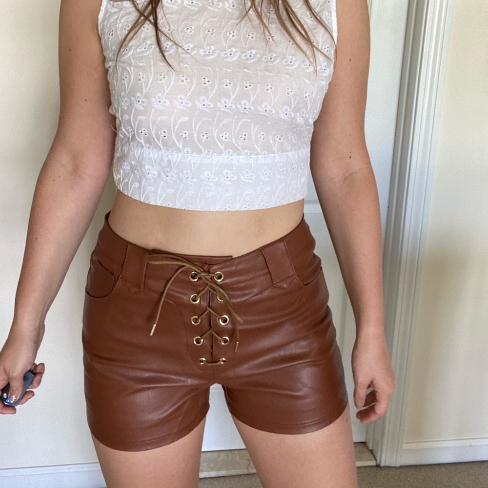 NWT Brown leather shorts